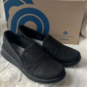 Clarks Black Flats and Loafers with Slip-On Design